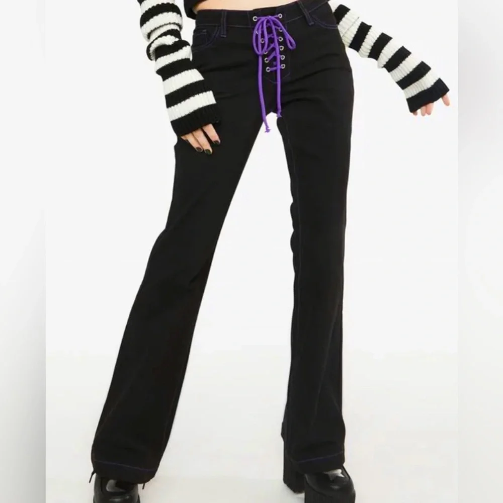 BNWT!✨🆕Dolls Kill x Graveyard Girls Black & Purple Flared bottoms Sz S!🦇BNWT! - Picture 3 of 9